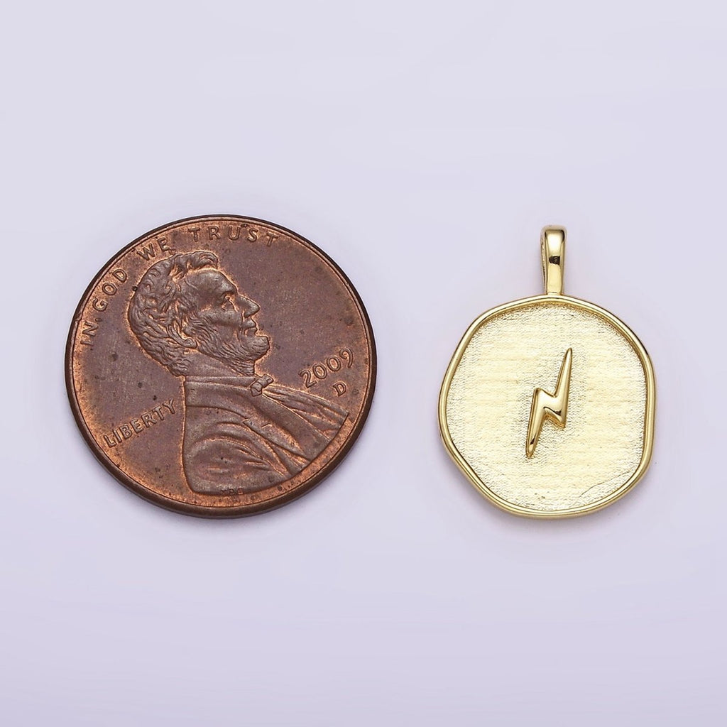 16K Gold plated Lightning Bolt Weather Round Stamped Pendant | AA629 - DLUXCA