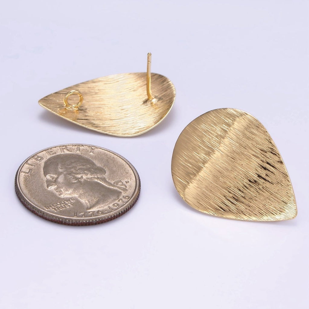 16K Gold plated Line - Textured Teardrop Drop Stud Earrings | Z821 - DLUXCA