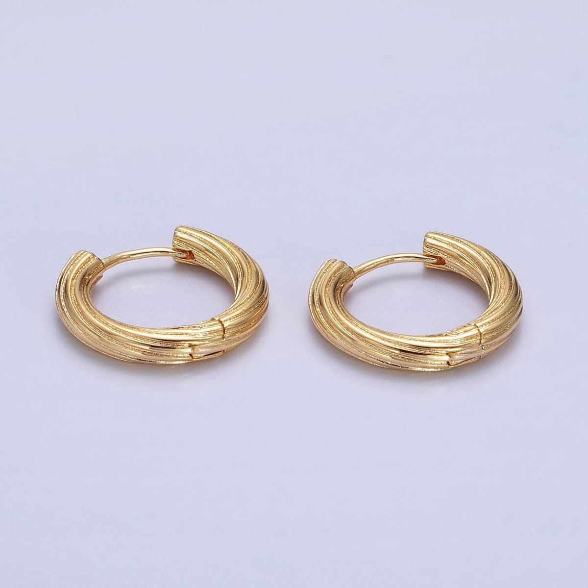 16K Gold plated Line-Textured Twisted 17mm Endless Hoop Earrings | AD1293 - DLUXCA