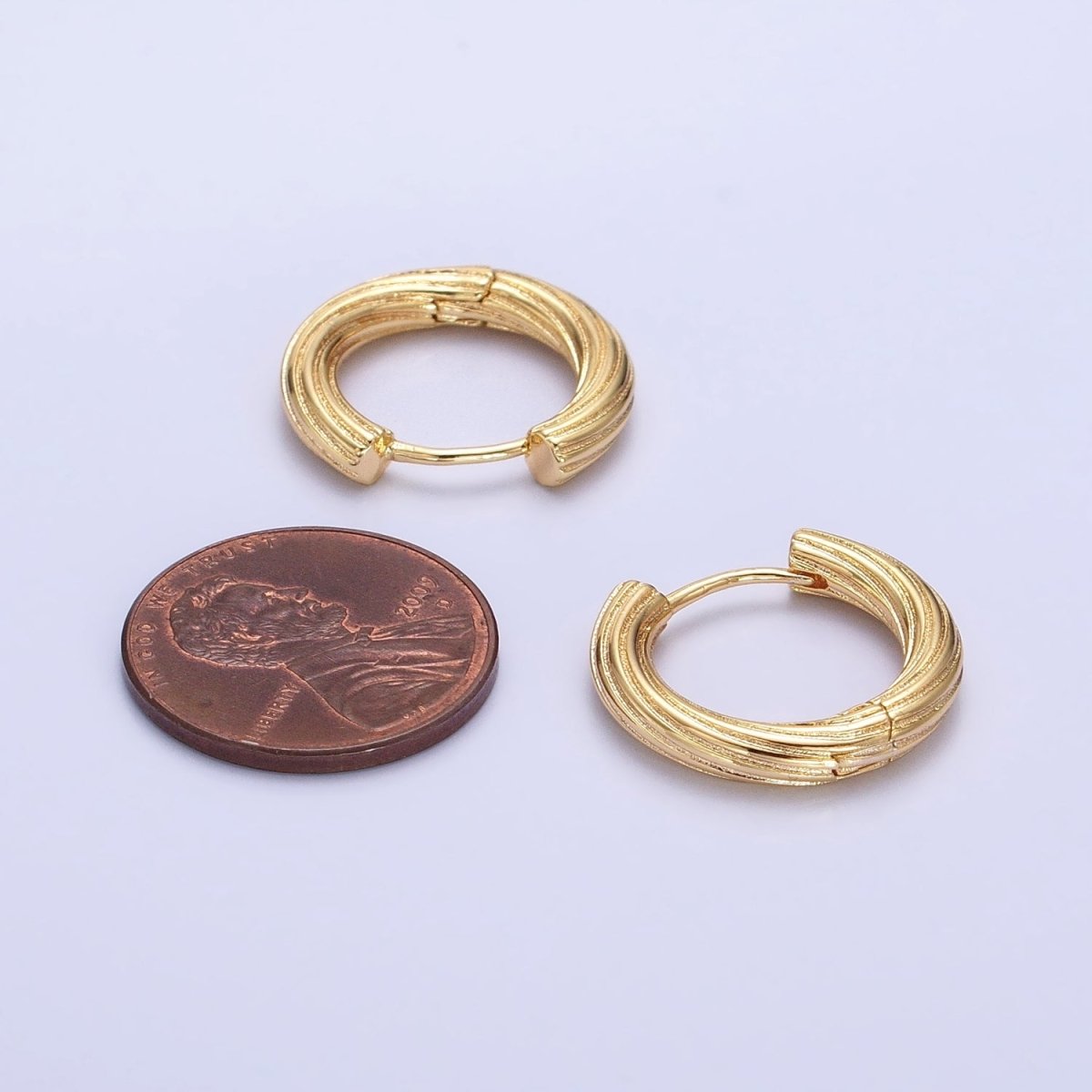 16K Gold plated Line-Textured Twisted 17mm Endless Hoop Earrings | AD1293 - DLUXCA