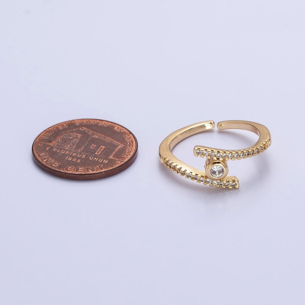 16K Gold plated Linear Double Micro Paved Band Adjustable Ring in Gold & Silver | O-1916 O-1917 - DLUXCA