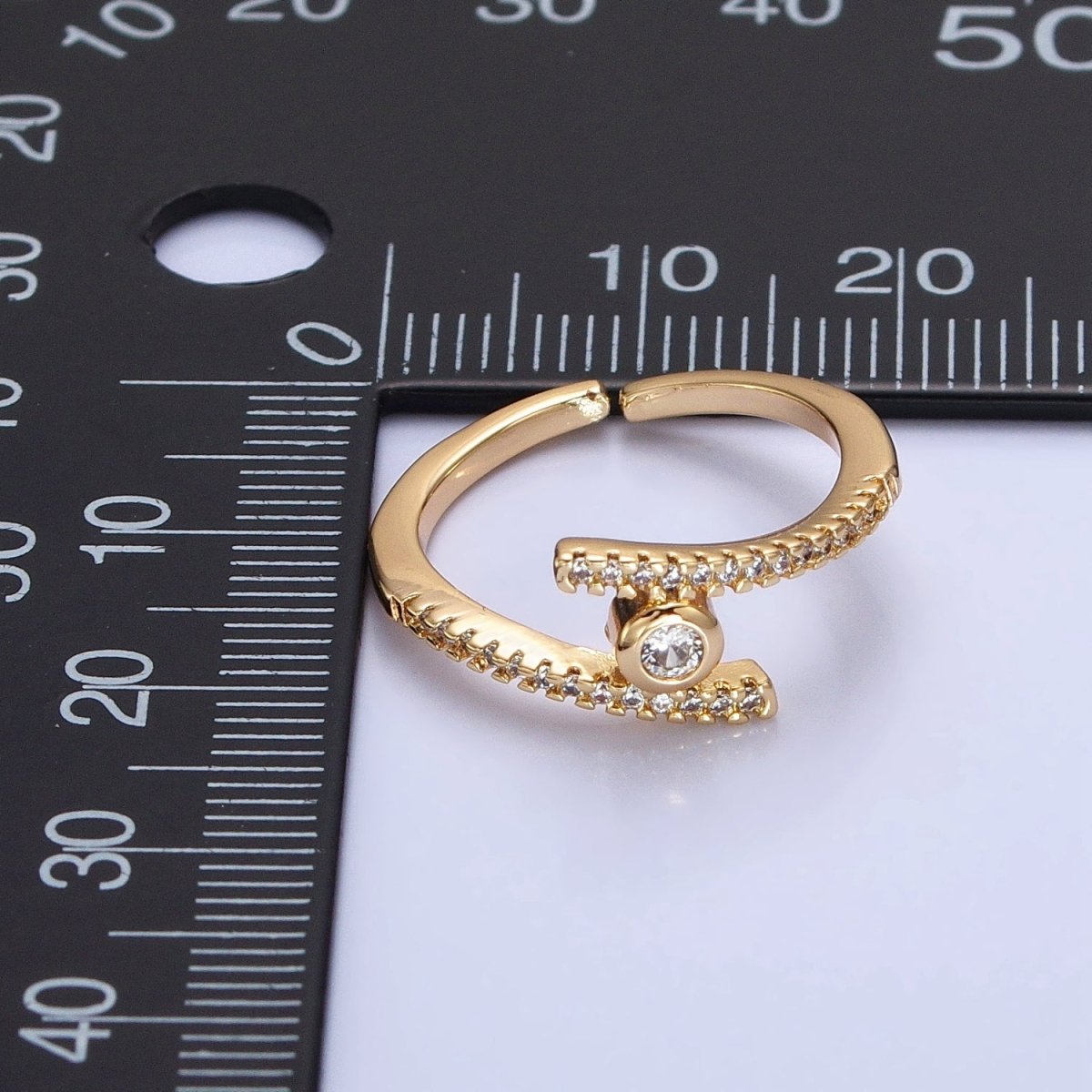 16K Gold plated Linear Double Micro Paved Band Adjustable Ring in Gold & Silver | O-1916 O-1917 - DLUXCA
