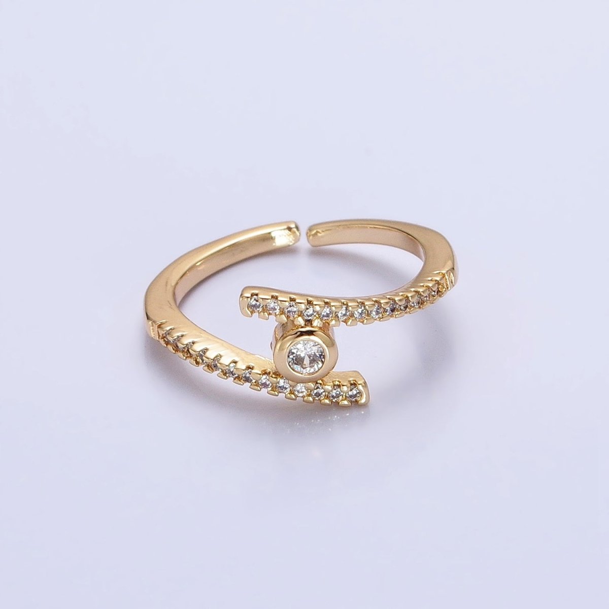 16K Gold plated Linear Double Micro Paved Band Adjustable Ring in Gold & Silver | O-1916 O-1917 - DLUXCA