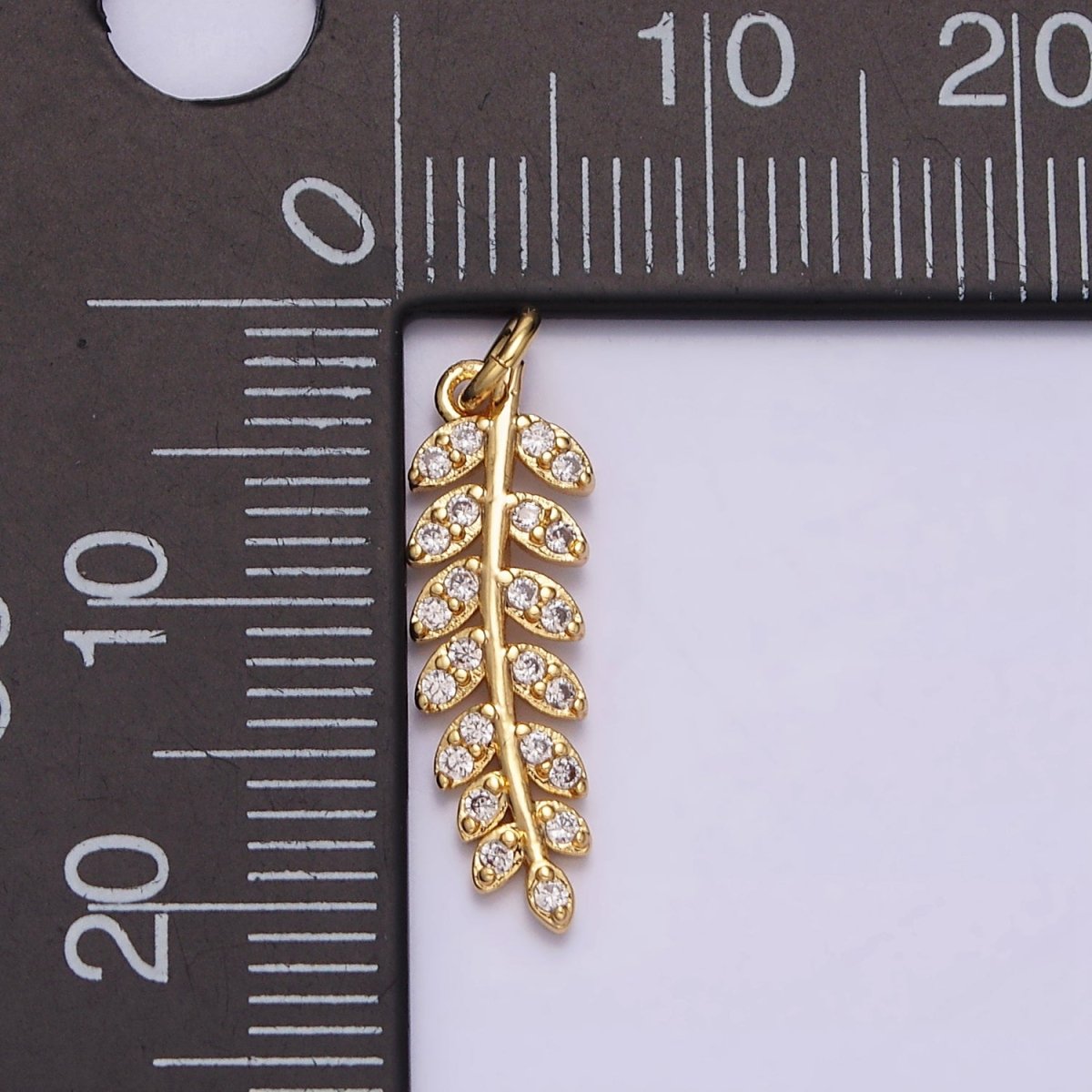 16K Gold plated Long Leaf Palm Olive Micro Paved CZ Charm in Gold & Silver | AC1079 AC1080