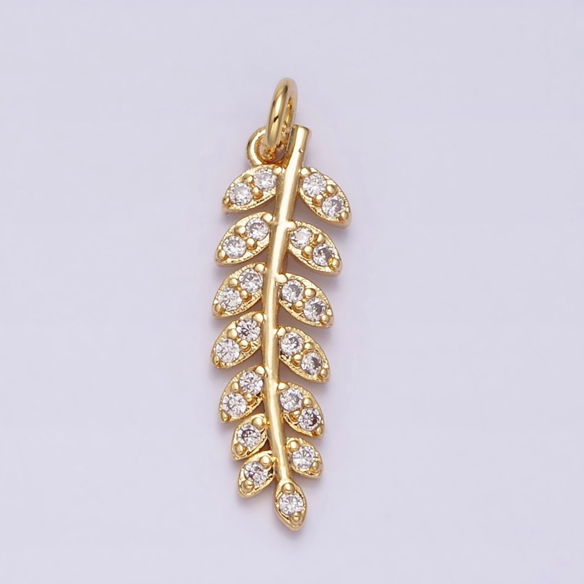 16K Gold plated Long Leaf Palm Olive Micro Paved CZ Charm in Gold & Silver | AC1079 AC1080
