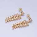 16K Gold plated Long Majesty Palm Leaf Olive Baguette Drop Stud Earrings in Gold & Silver | AD818 AD819