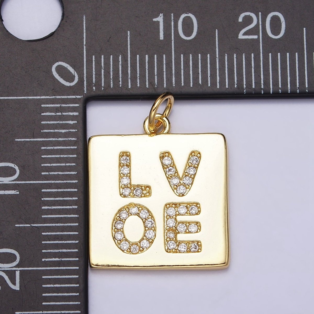 16K Gold plated "LOVE" Script Micro Paved CZ Square Add-On Charm | AC1178 - DLUXCA
