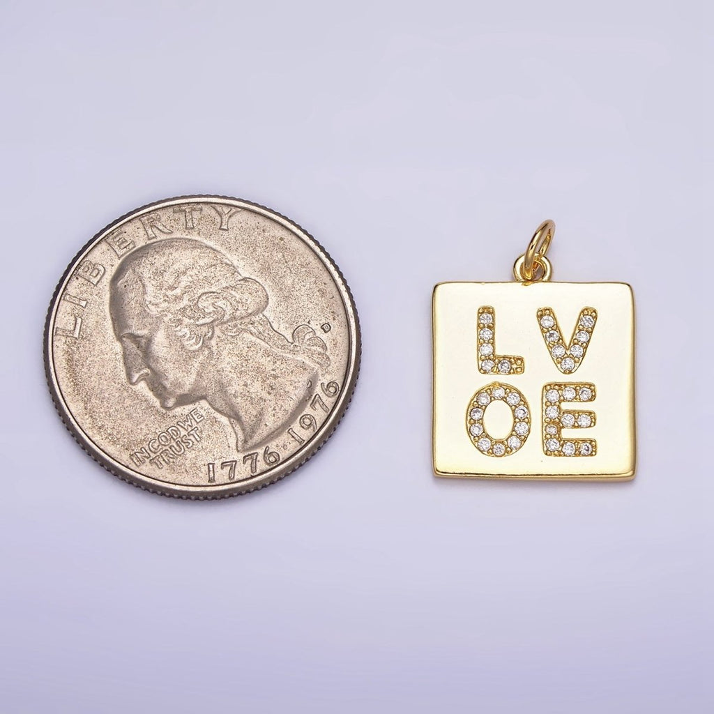 16K Gold plated "LOVE" Script Micro Paved CZ Square Add-On Charm | AC1178 - DLUXCA