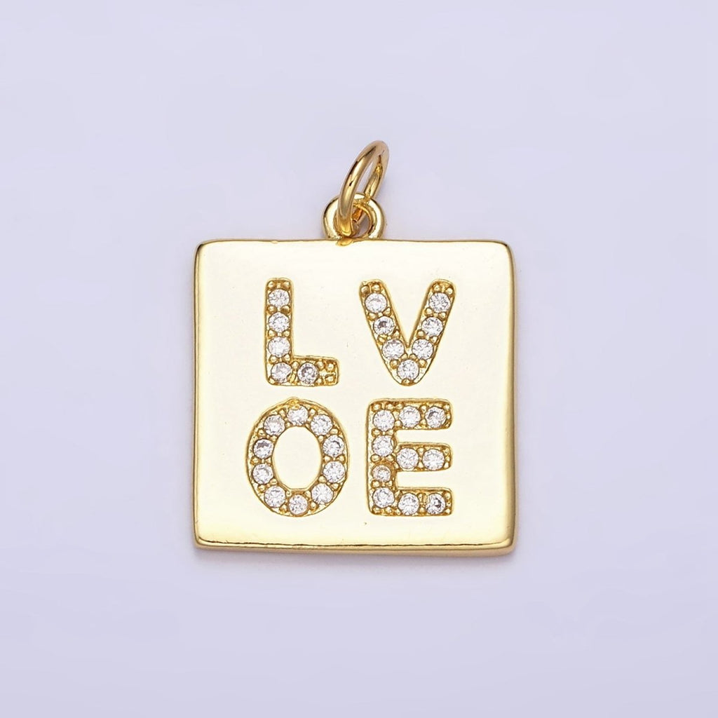 16K Gold plated "LOVE" Script Micro Paved CZ Square Add-On Charm | AC1178 - DLUXCA