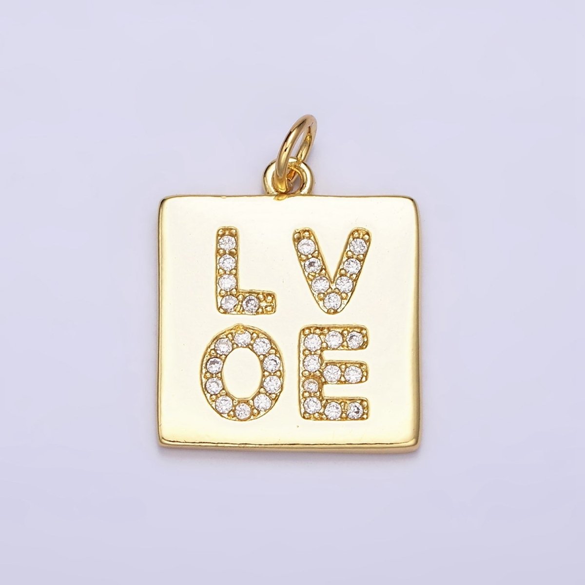 16K Gold plated "LOVE" Script Micro Paved CZ Square Add-On Charm | AC1178 - DLUXCA