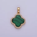 16K Gold plated Malachite Micro Paved CZ Quatrefoil Pendant | N1915 - DLUXCA