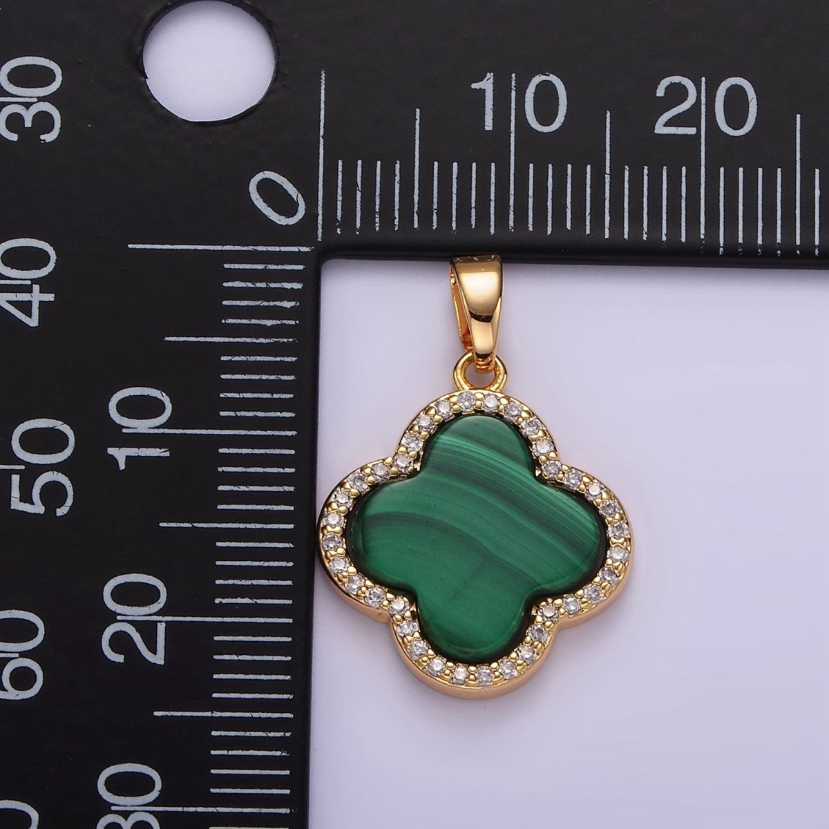 16K Gold plated Malachite Micro Paved CZ Quatrefoil Pendant | N1915 - DLUXCA