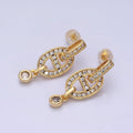 16K Gold plated Mariner Anchor Link Micro Paved Clear CZ Drop Bar Stud Earrings in Gold & Silver | AD829 AD830 - DLUXCA