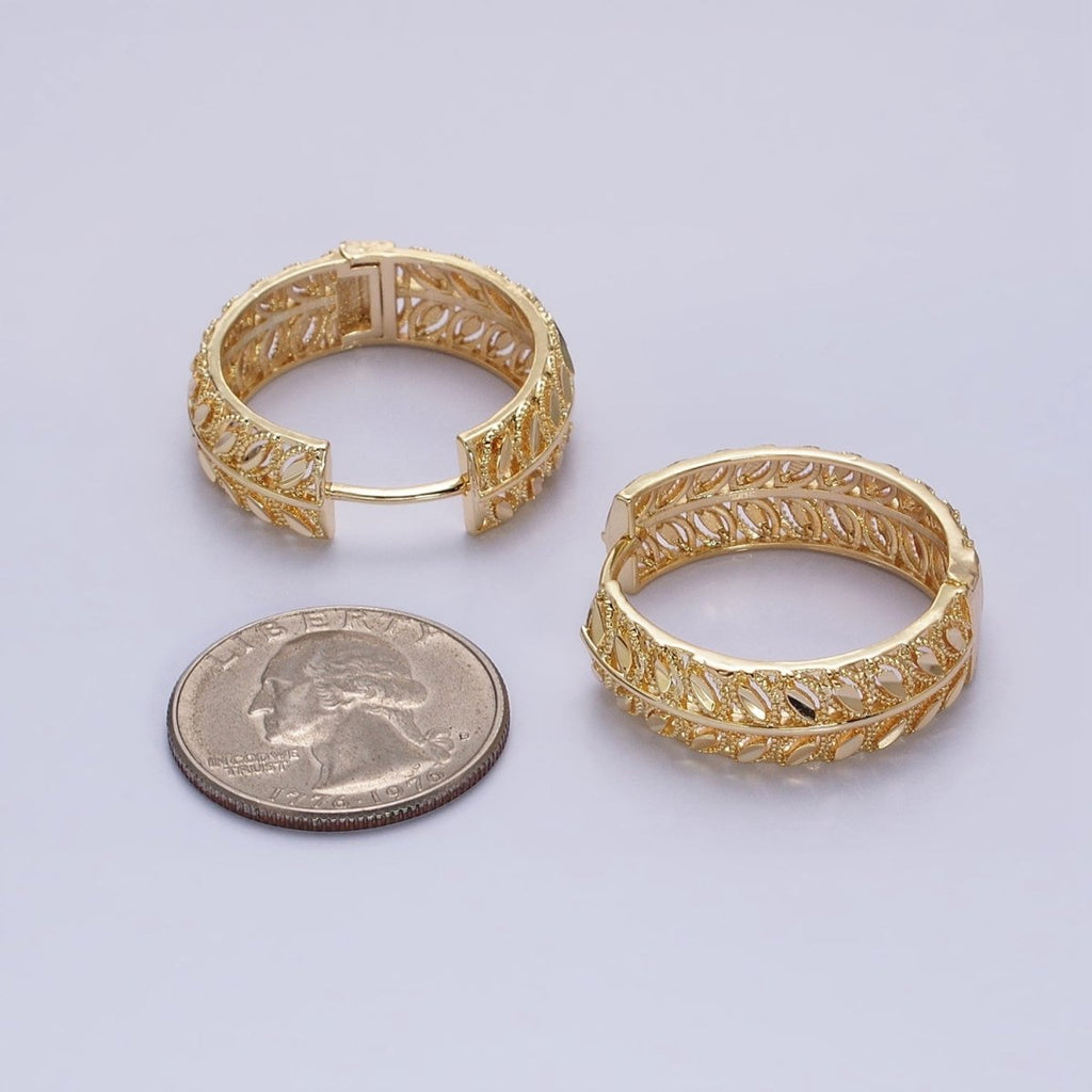 16K Gold plated Marquise CZ V Wheat Paddy 30mm Endless Hoop Earrings in Gold & Silver | AB1433 AB1434