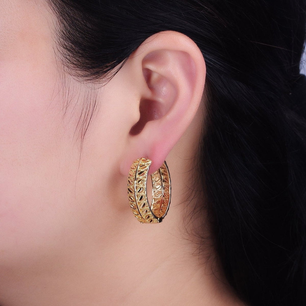 16K Gold plated Marquise CZ V Wheat Paddy 30mm Endless Hoop Earrings in Gold & Silver | AB1433 AB1434