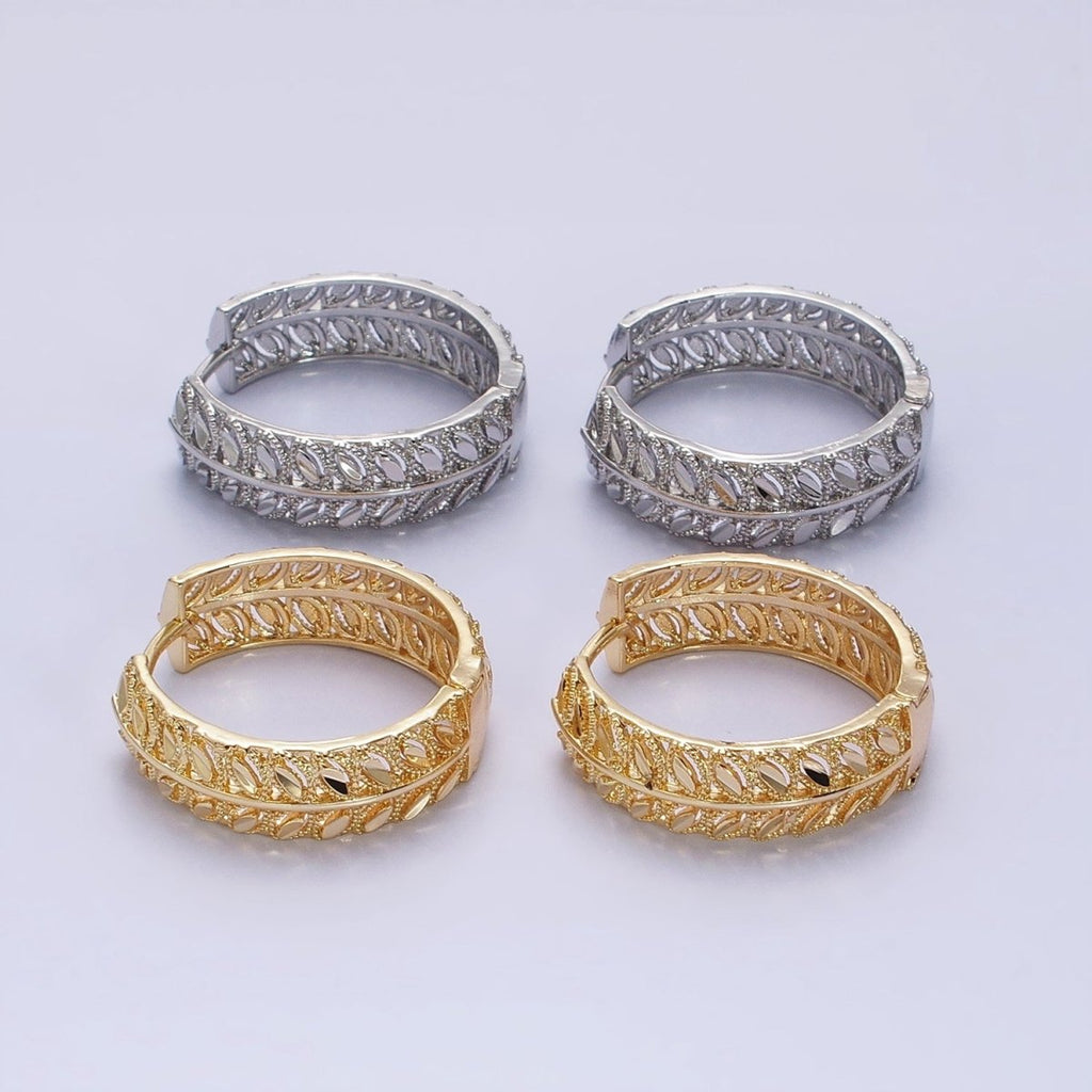 16K Gold plated Marquise CZ V Wheat Paddy 30mm Endless Hoop Earrings in Gold & Silver | AB1433 AB1434