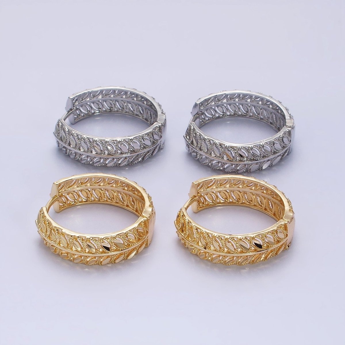 16K Gold plated Marquise CZ V Wheat Paddy 30mm Endless Hoop Earrings in Gold & Silver | AB1433 AB1434
