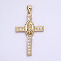 16K Gold plated Mary Lady Guadalupe Cross Clear CZ Micro Paved Pendant in Gold & Silver | AA507 AA508