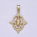 16K Gold plated Mary Lady Guadalupe Multiple Teardrop Micro Paved Spiked Open Oval Pendant | AA482 - DLUXCA