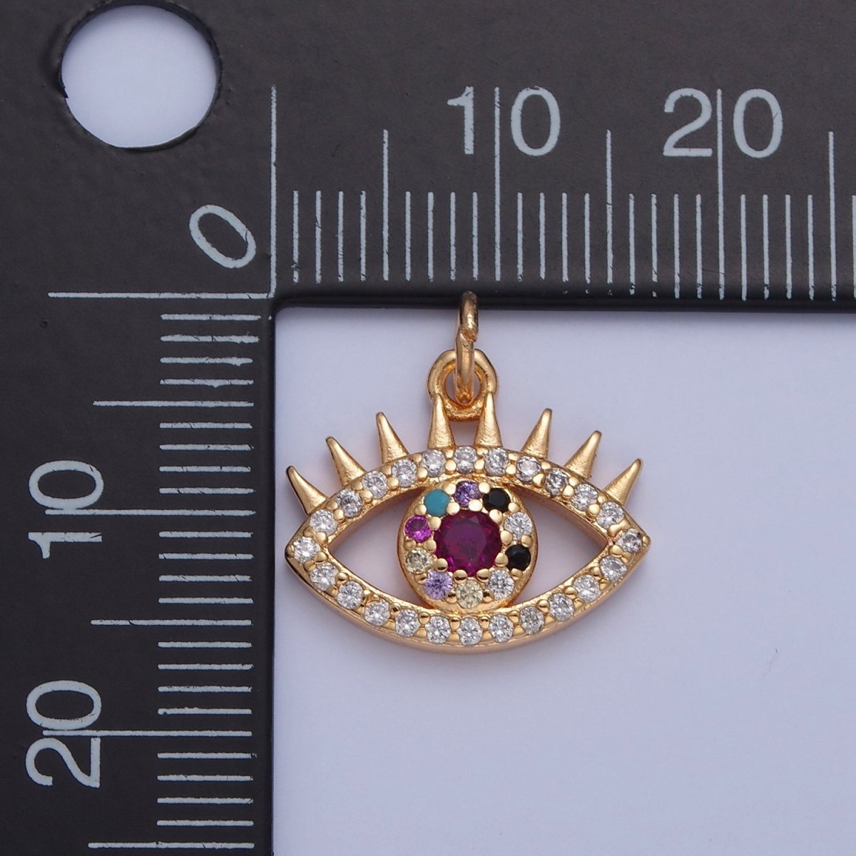 16K Gold plated Micro Pave Evil Eye Charm, Multicolor Round Cubic Zirconia Eye of Ra Protection Pendant For Jewelry Making X-040 - DLUXCA