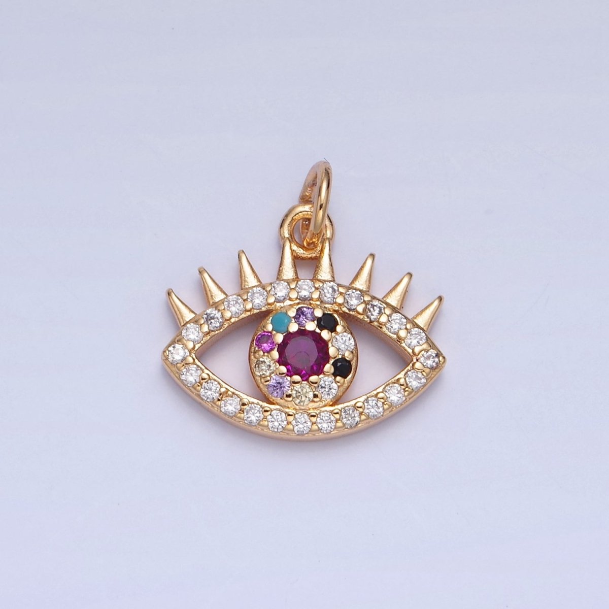 16K Gold plated Micro Pave Evil Eye Charm, Multicolor Round Cubic Zirconia Eye of Ra Protection Pendant For Jewelry Making X-040 - DLUXCA