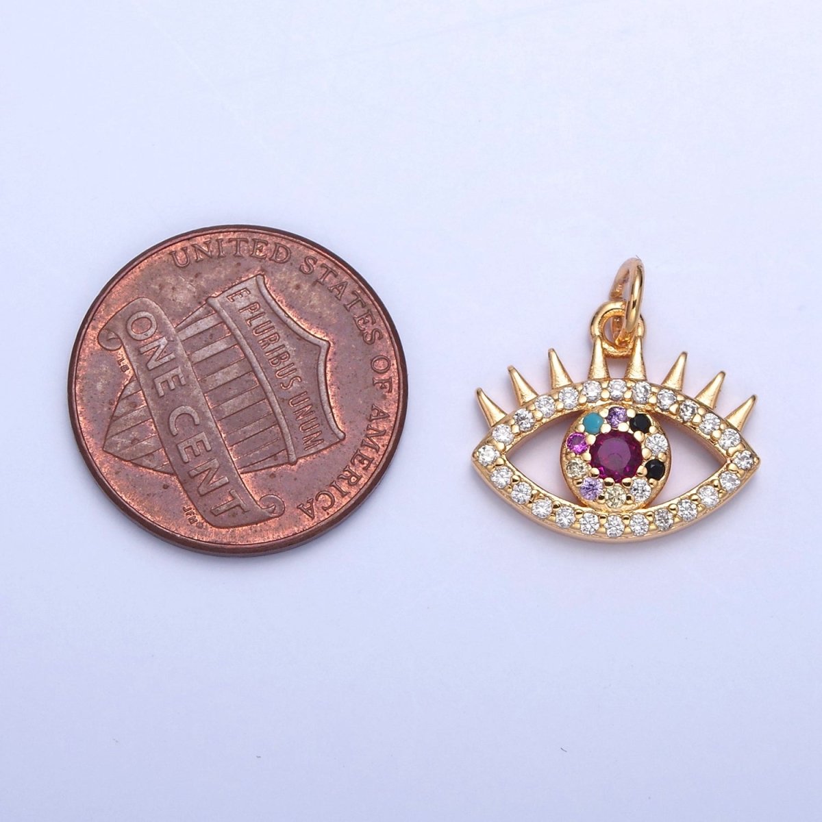 16K Gold plated Micro Pave Evil Eye Charm, Multicolor Round Cubic Zirconia Eye of Ra Protection Pendant For Jewelry Making X-040 - DLUXCA