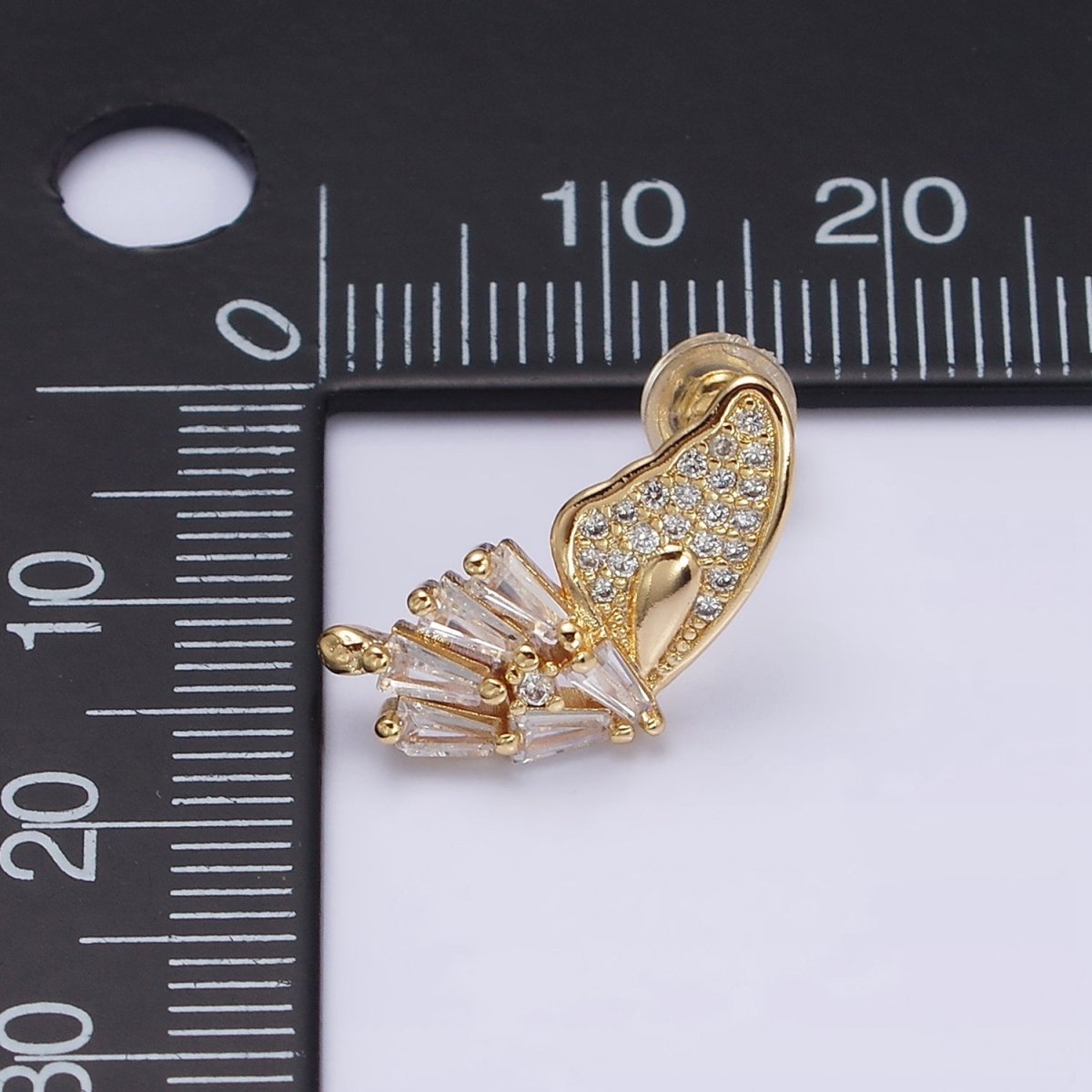 16K Gold plated Micro Paved Baguette Butterfly Wings Set Stud Earrings | AD1229 - DLUXCA