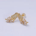 16K Gold plated Micro Paved Baguette Butterfly Wings Set Stud Earrings | AD1229 - DLUXCA