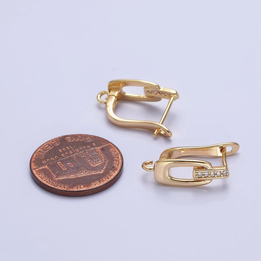 16K Gold plated Micro Paved Bar Oblong Open Loop English Lock Earrings Supply in Gold & Silver | Z-328 Z-329 - DLUXCA