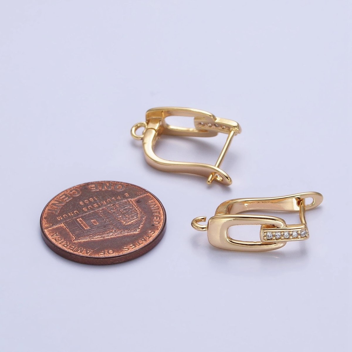 16K Gold plated Micro Paved Bar Oblong Open Loop English Lock Earrings Supply in Gold & Silver | Z-328 Z-329 - DLUXCA