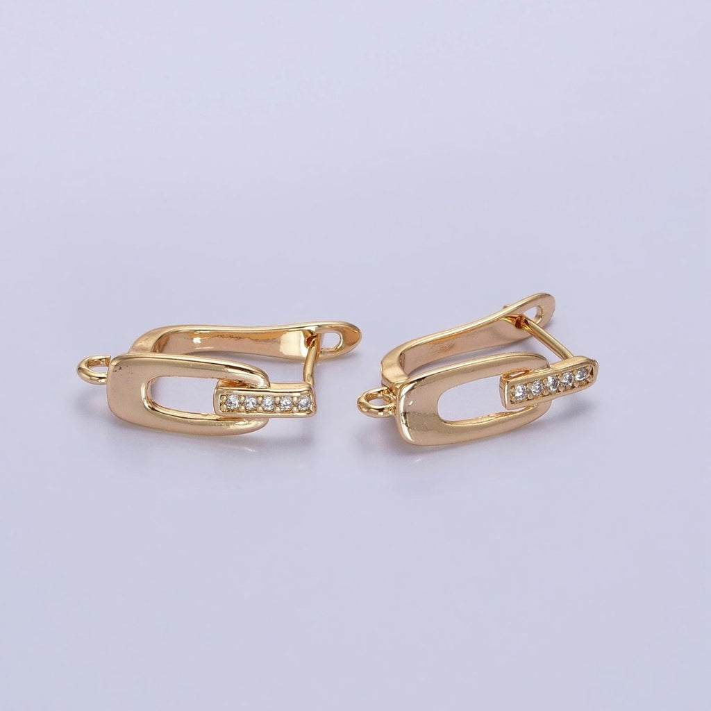 16K Gold plated Micro Paved Bar Oblong Open Loop English Lock Earrings Supply in Gold & Silver | Z-328 Z-329 - DLUXCA