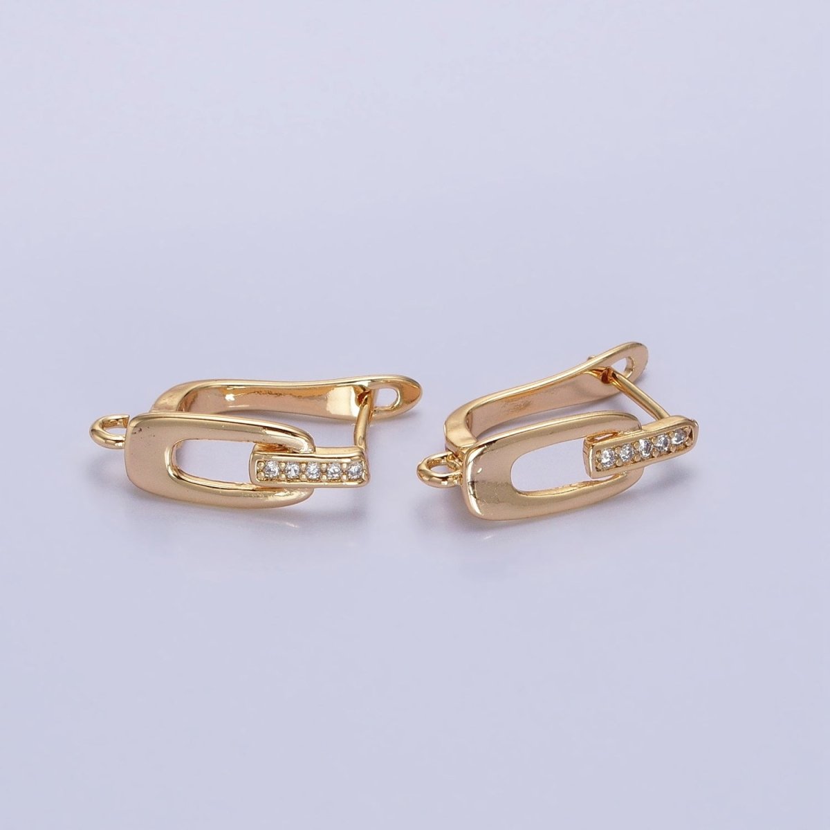 16K Gold plated Micro Paved Bar Oblong Open Loop English Lock Earrings Supply in Gold & Silver | Z-328 Z-329 - DLUXCA