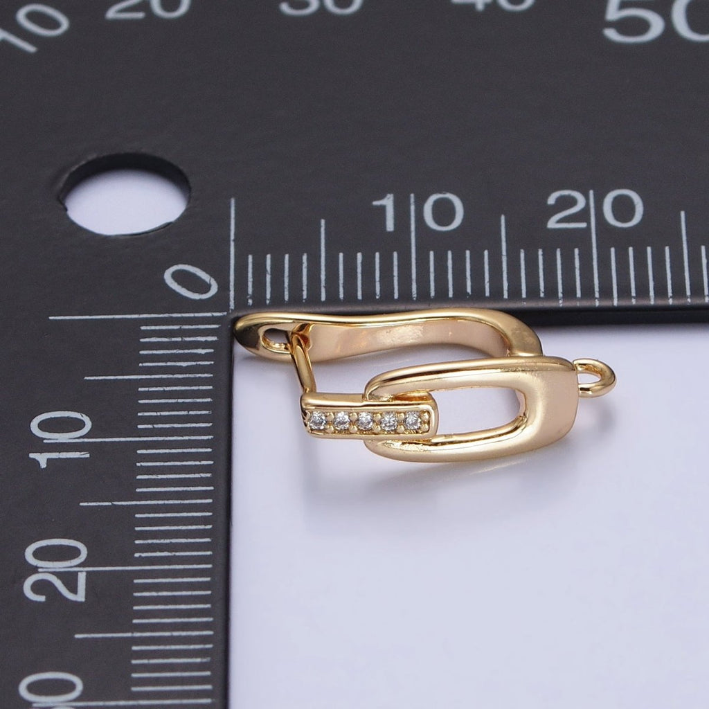 16K Gold plated Micro Paved Bar Oblong Open Loop English Lock Earrings Supply in Gold & Silver | Z-328 Z-329 - DLUXCA