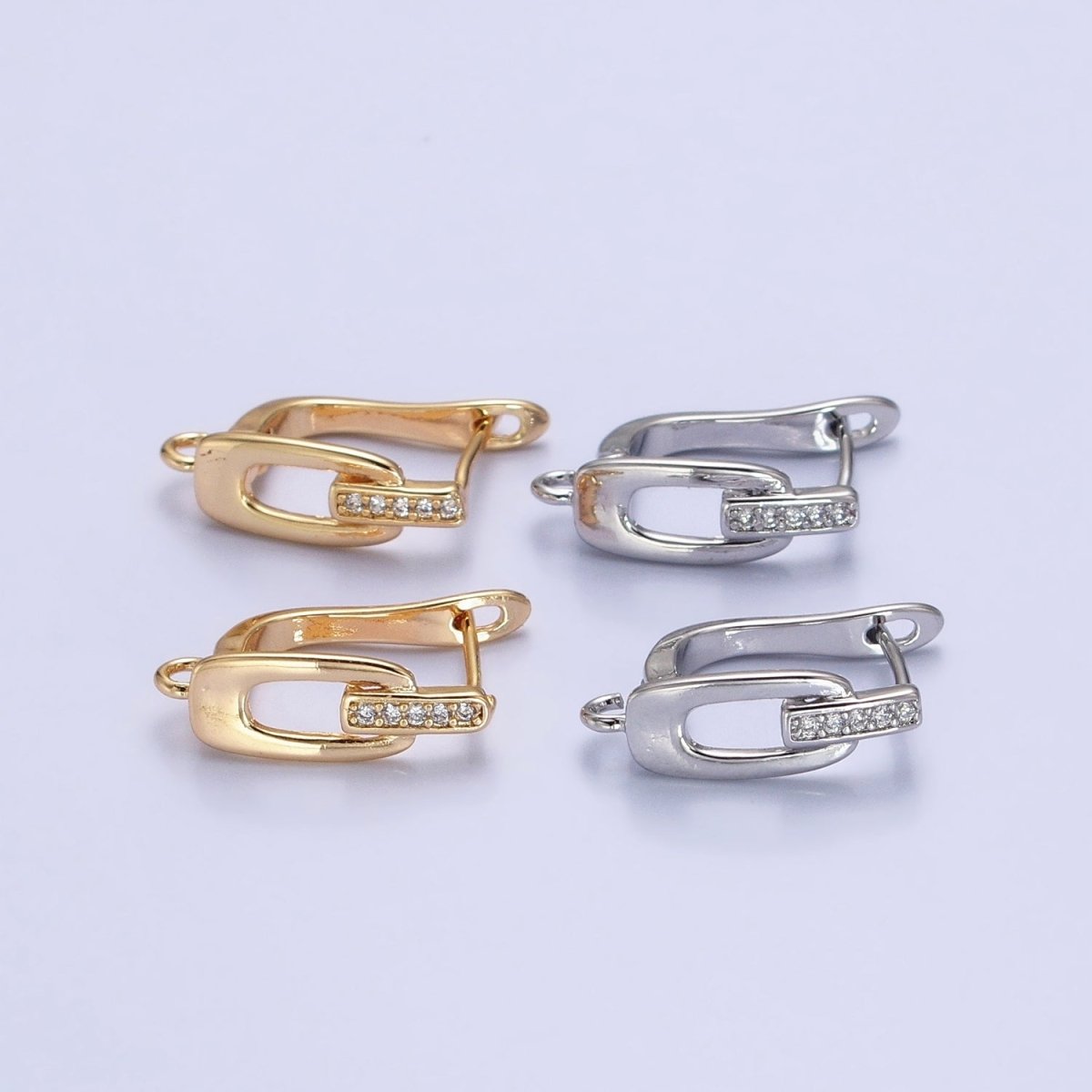 16K Gold plated Micro Paved Bar Oblong Open Loop English Lock Earrings Supply in Gold & Silver | Z-328 Z-329 - DLUXCA