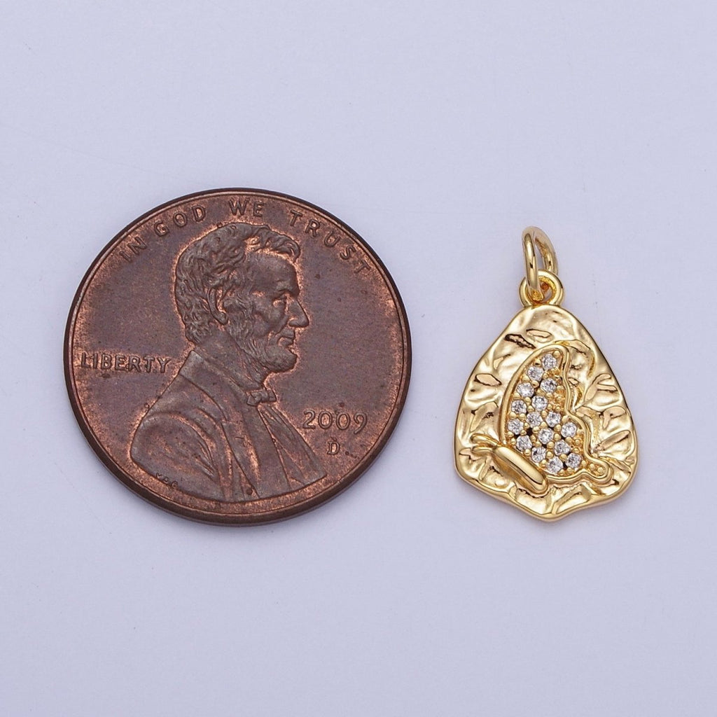 16K Gold plated Micro Paved Butterfly Wings Hammered Charm | A-637 - DLUXCA