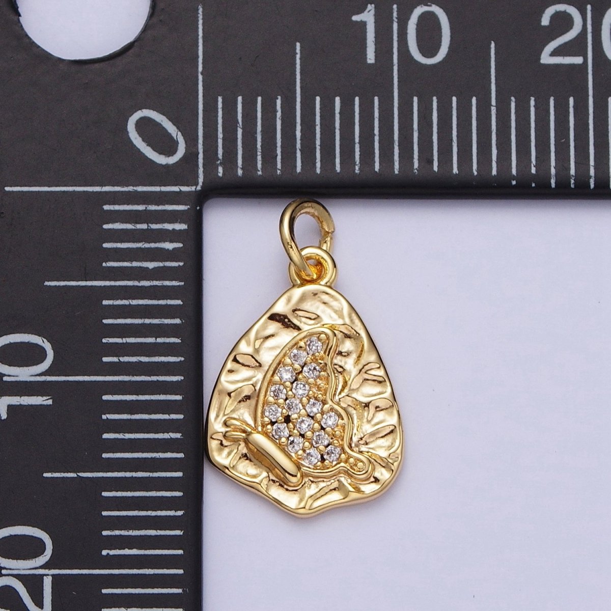 16K Gold plated Micro Paved Butterfly Wings Hammered Charm | A-637 - DLUXCA