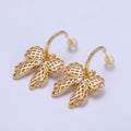 16K Gold plated Micro Paved C-Shaped Hoops Ribbon Bow Dangle Drop Earrings in Gold & Silver | AB493 AB494
