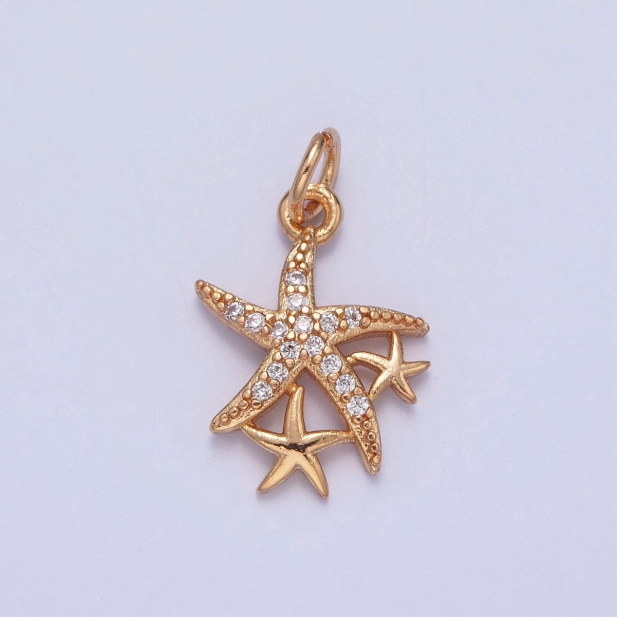 16K Gold plated Micro Paved Clear/Multicolor CZ Ocean Starfish Charm For Beach Jewelry | X-222 X-223 - DLUXCA