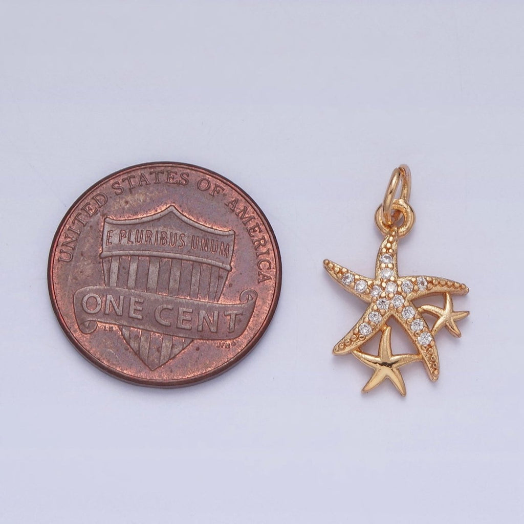 16K Gold plated Micro Paved Clear/Multicolor CZ Ocean Starfish Charm For Beach Jewelry | X-222 X-223 - DLUXCA