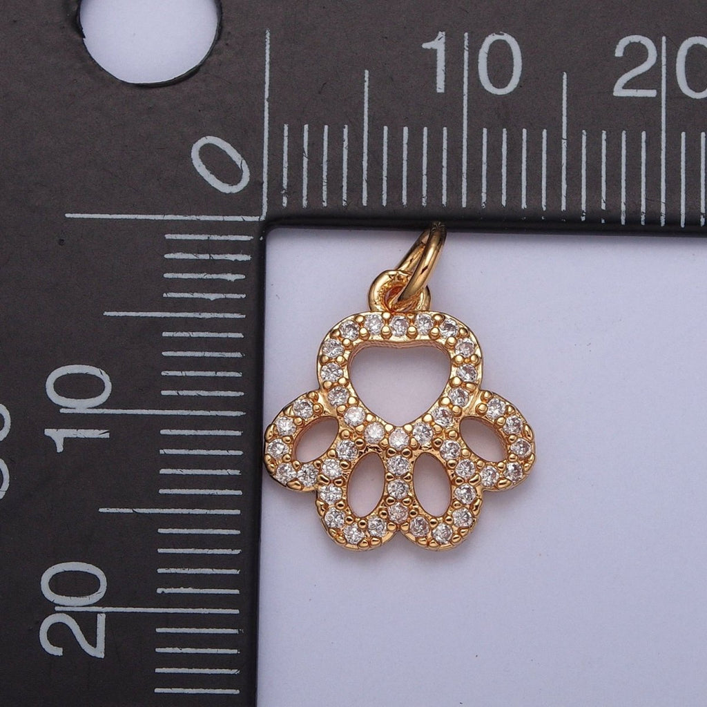 16K Gold plated Micro Paved Cubic Zirconia Pet Animal Pawprint DIY Jewelry Making | X-218 - DLUXCA