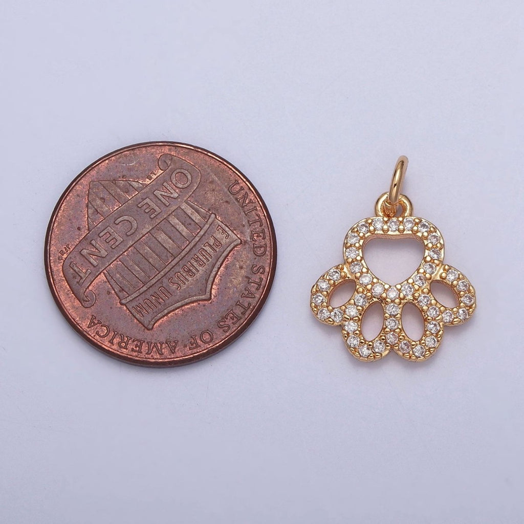 16K Gold plated Micro Paved Cubic Zirconia Pet Animal Pawprint DIY Jewelry Making | X-218 - DLUXCA