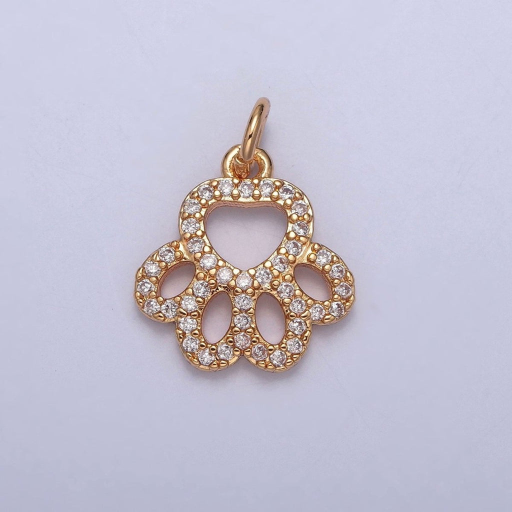 16K Gold plated Micro Paved Cubic Zirconia Pet Animal Pawprint DIY Jewelry Making | X-218 - DLUXCA