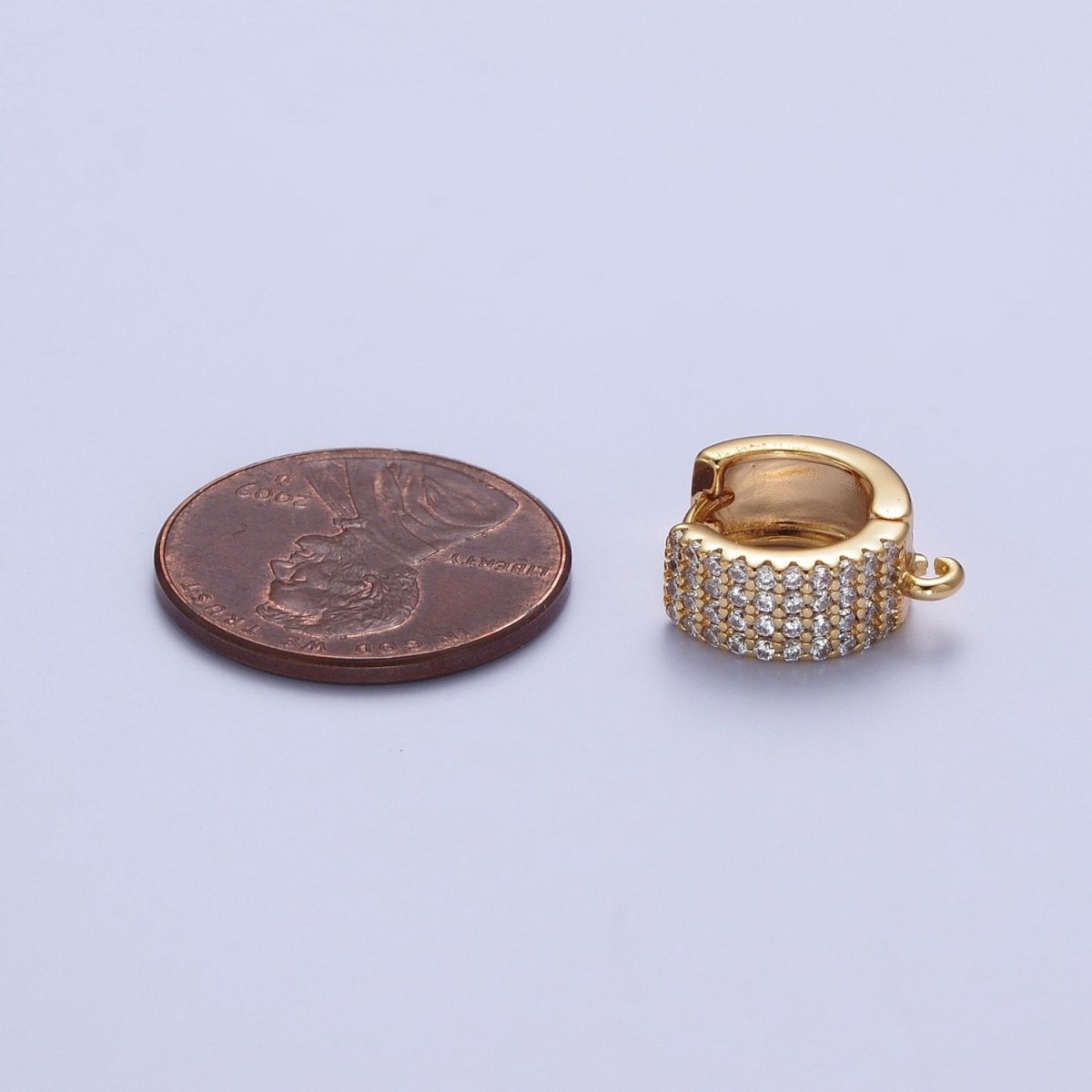 16K Gold plated Micro Paved Cubic Zirconia Wide Huggie with Open Link For Jewelry Making L-919 - DLUXCA