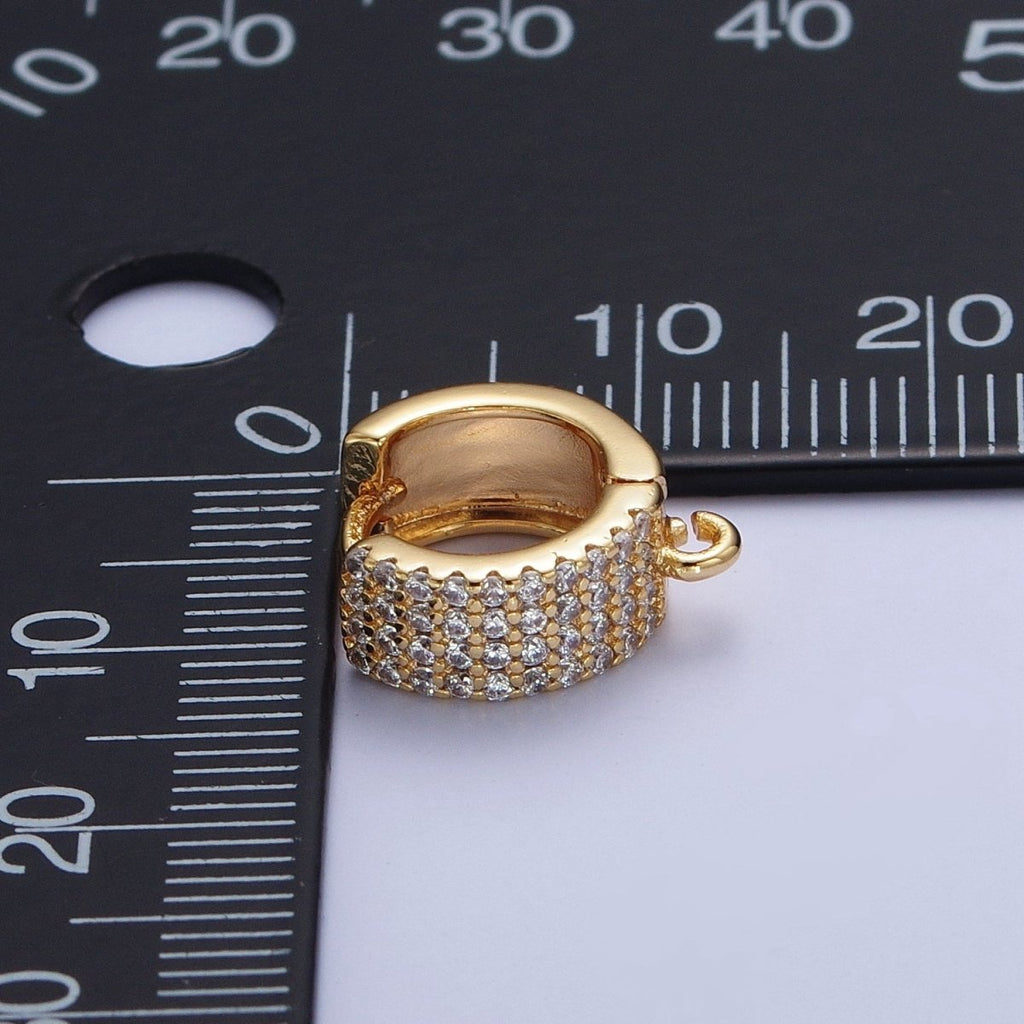 16K Gold plated Micro Paved Cubic Zirconia Wide Huggie with Open Link For Jewelry Making L-919 - DLUXCA