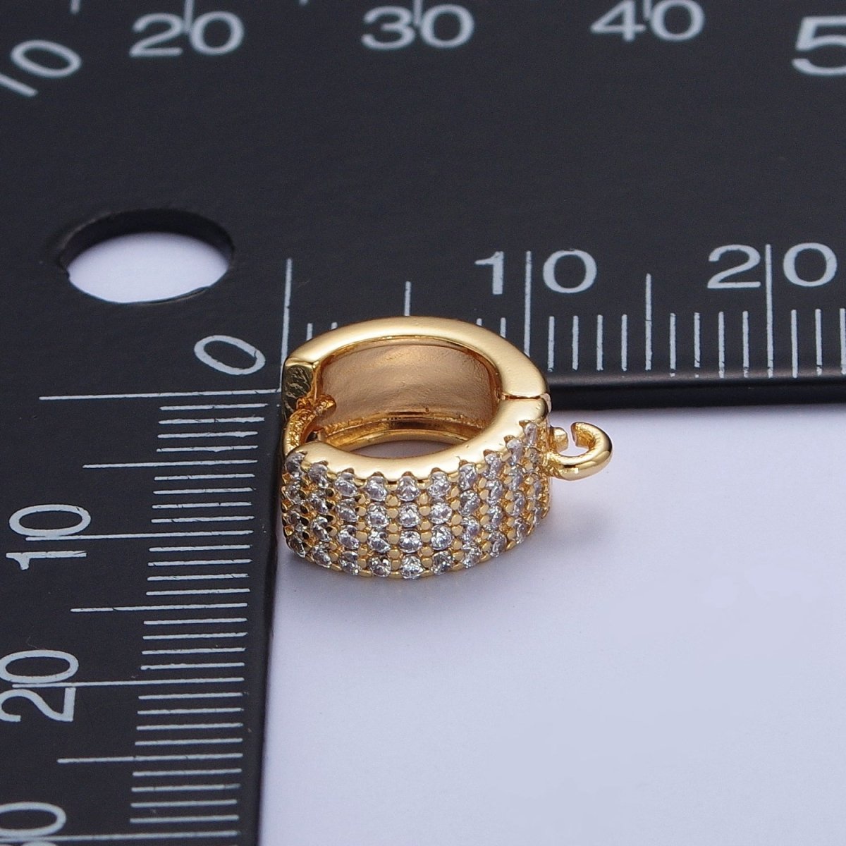 16K Gold plated Micro Paved Cubic Zirconia Wide Huggie with Open Link For Jewelry Making L-919 - DLUXCA