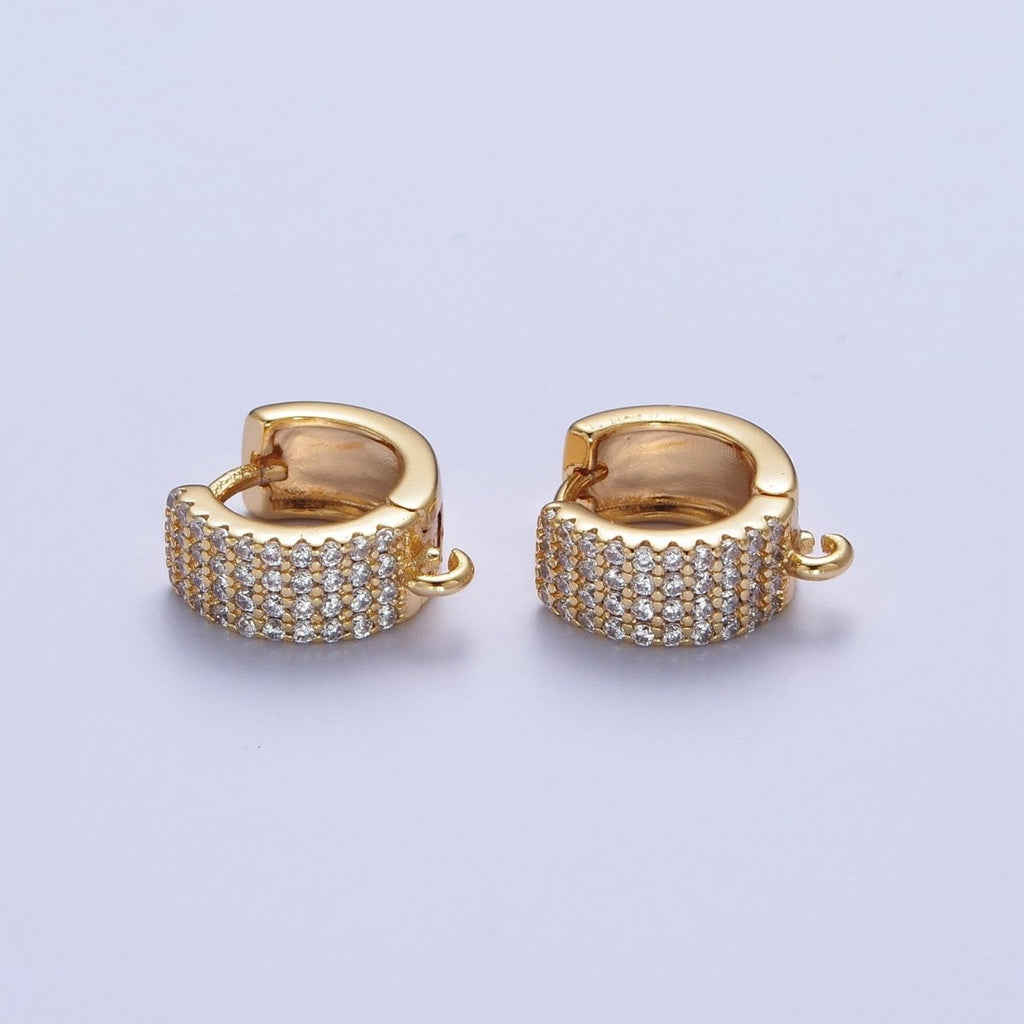 16K Gold plated Micro Paved Cubic Zirconia Wide Huggie with Open Link For Jewelry Making L-919 - DLUXCA