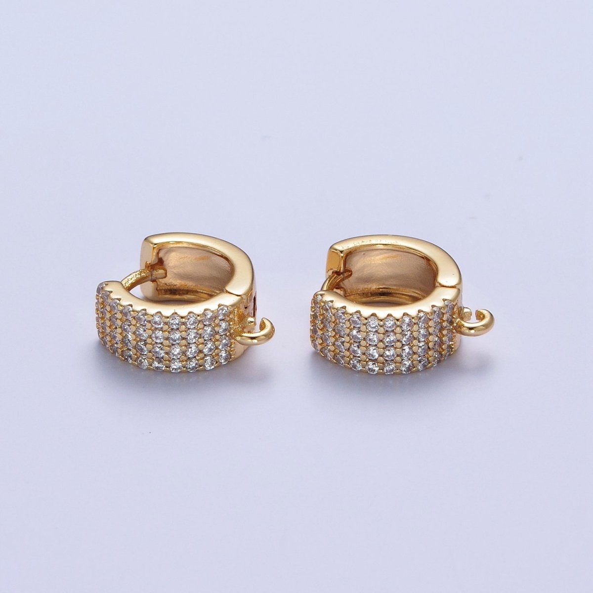 16K Gold plated Micro Paved Cubic Zirconia Wide Huggie with Open Link For Jewelry Making L-919 - DLUXCA