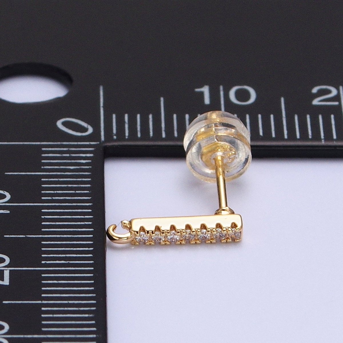 16K Gold plated Micro Paved CZ 11mm Bar Open Loop Stud Earrings Supply in Gold & Silver | Z-371 Z-372 - DLUXCA
