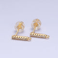 16K Gold plated Micro Paved CZ 11mm Bar Open Loop Stud Earrings Supply in Gold & Silver | Z-371 Z-372 - DLUXCA