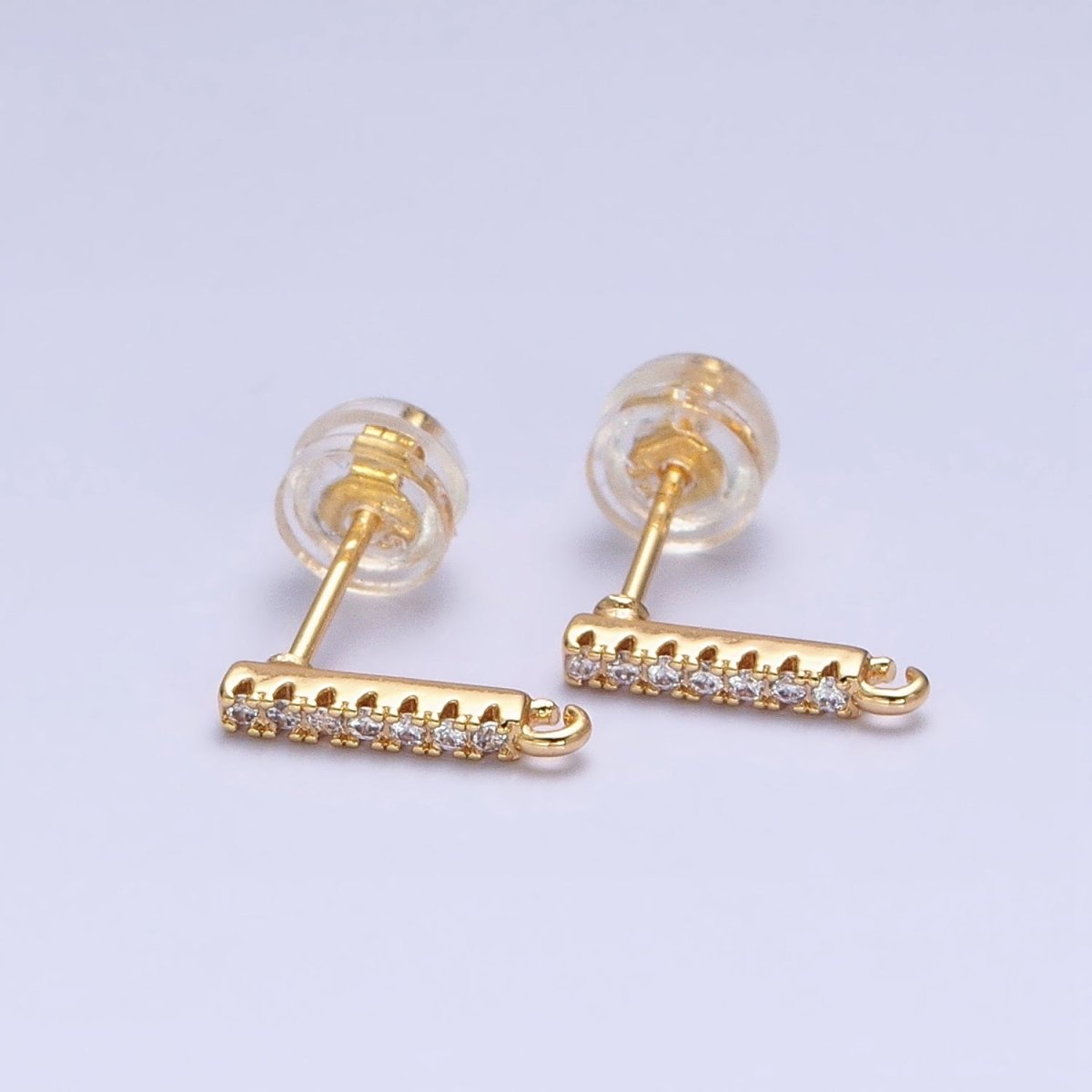 16K Gold plated Micro Paved CZ 11mm Bar Open Loop Stud Earrings Supply in Gold & Silver | Z-371 Z-372 - DLUXCA